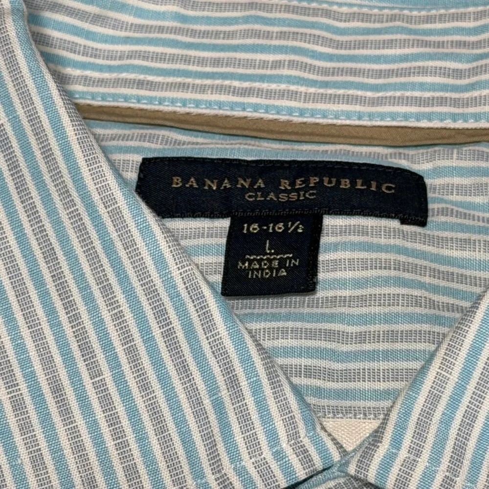 Banana Republic Classic‎ Striped Linen Blend Button Down Shirt Men Size Large